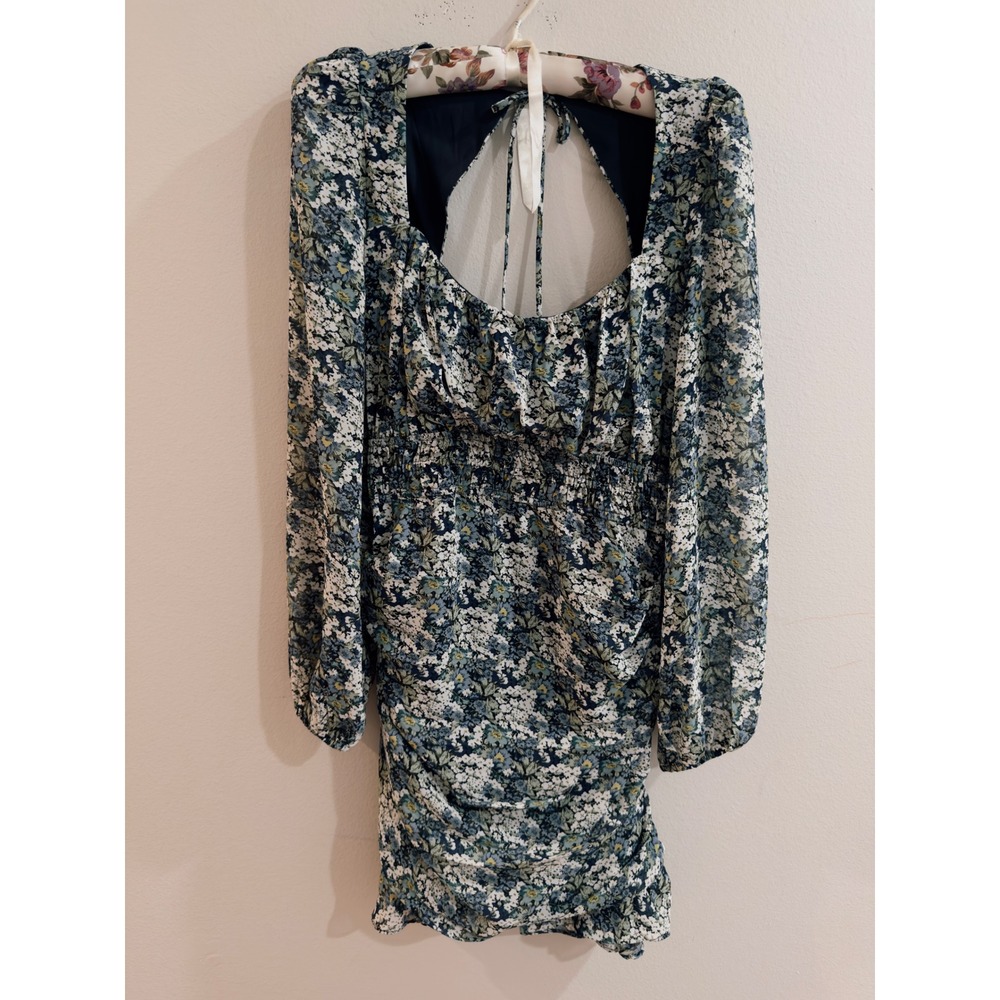 ASTR The Label‎ Blue Green Floral Smocked Ruched Mini Dress Medium